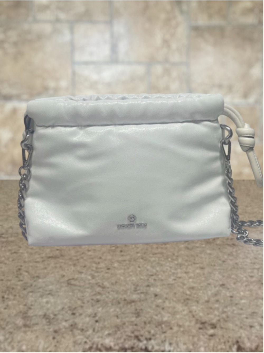 Michael Kors Lina Small Cinch Drawstring Bag Leather Optic White